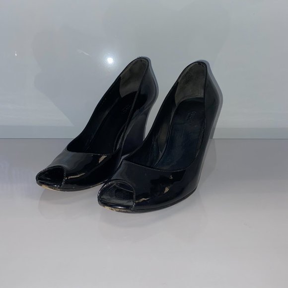 Gucci Patent Leather Peep Toe Wedges - Picture 3 of 5